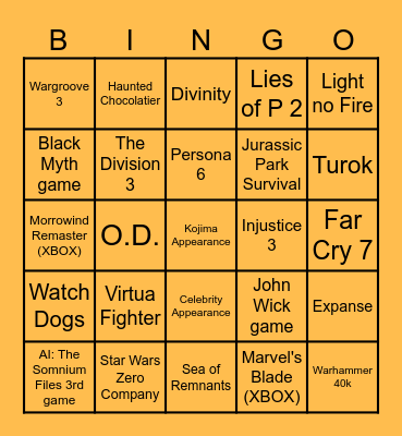 Summer Games Fest Bingo Card
