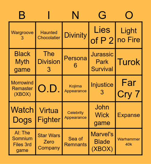 Summer Games Fest Bingo Card