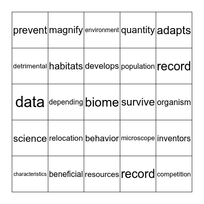 Technical Words Bingo Card