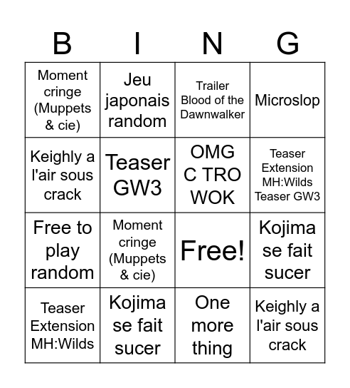 Cringe BINGO - SGF Edition Bingo Card