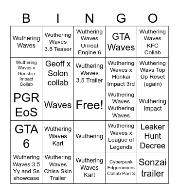 Summer Game Fest Bingo Card