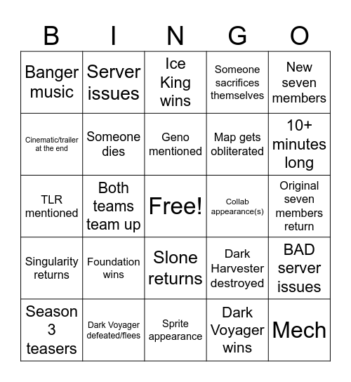 Shattered Event Bingo Card