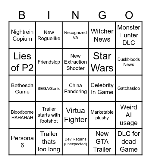 Summer games fest Bingo Card