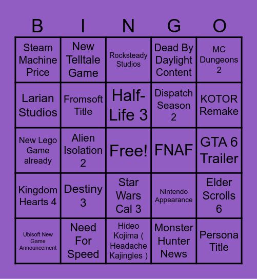 Summer Games Fest Bingo Card