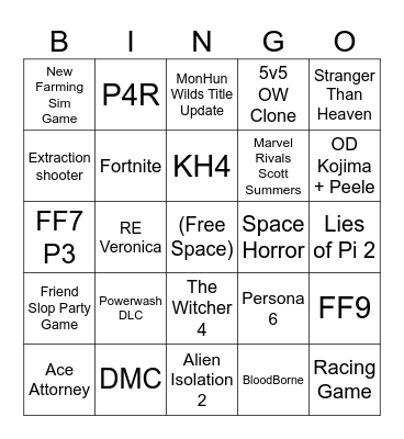 Summer Games Fest 2026 Bingo Card