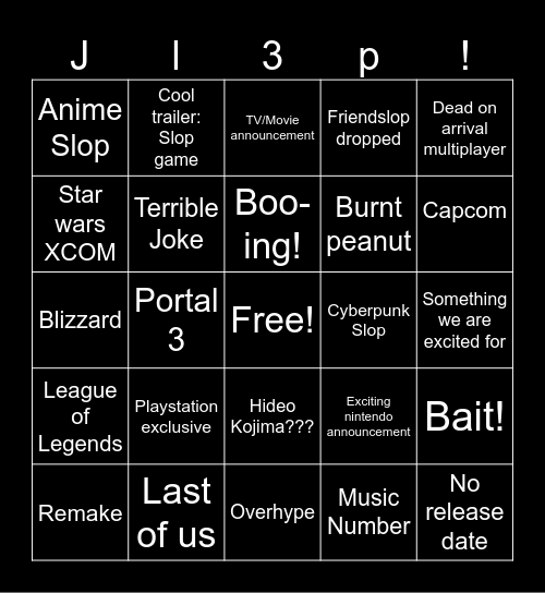 Game fest bingo Card