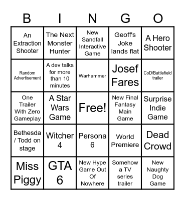 Summer Game Fest Bingo Card