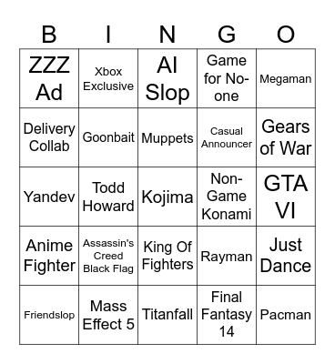 Summer Game Fest Bingo Card