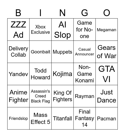 Summer Game Fest Bingo Card