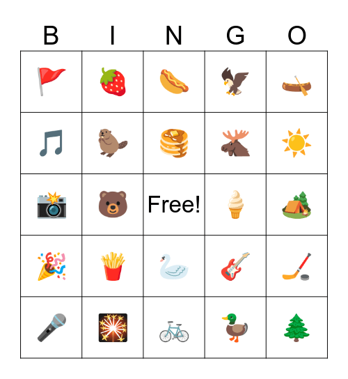 Canada Day Bingo Card