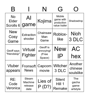 Summer Games Fest 2026 Bingo Card