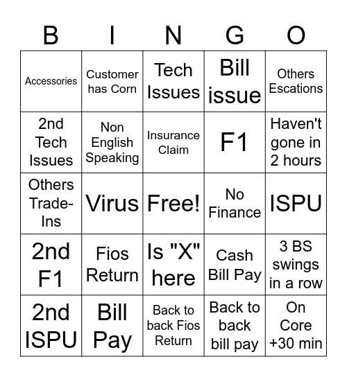 Bull Sh*t Bingo Card