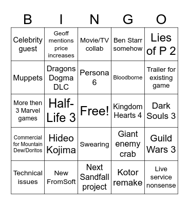 Summer Games Fest Bingo Card