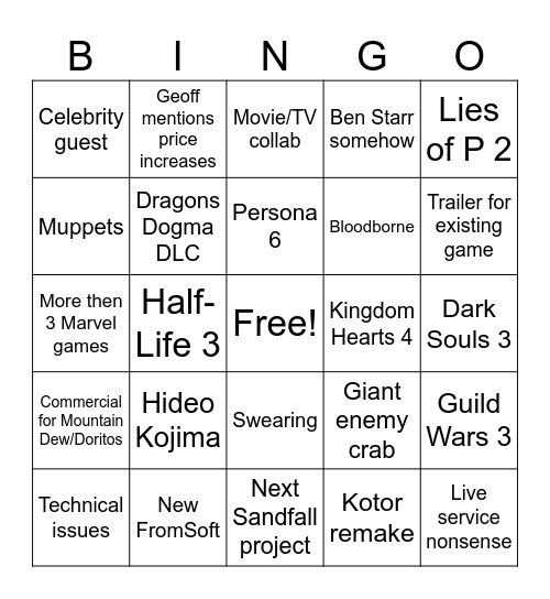Summer Games Fest Bingo Card