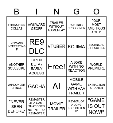 SUMMER GAME FEST 2026 Bingo Card