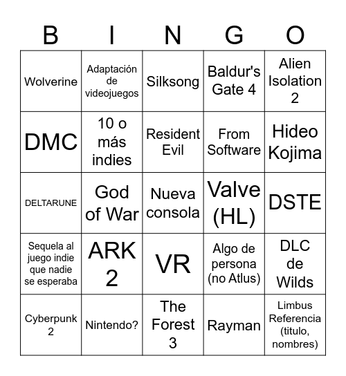 Summer Game Fest Bingo Card