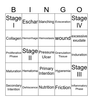 Skin Integrity/Wound Care Bingo Card