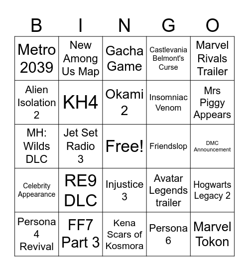 SGF 2026 Bingo Card