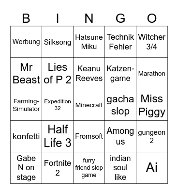 summergame Fest Bingo Card