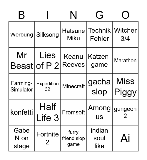 summergame Fest Bingo Card