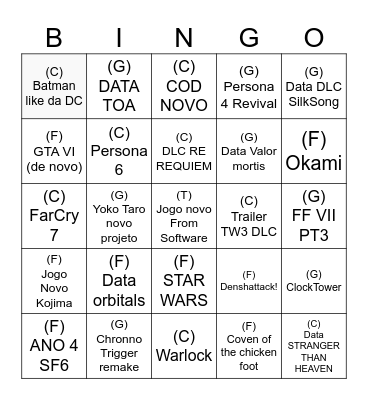 Summer Game Tex Bingo Card