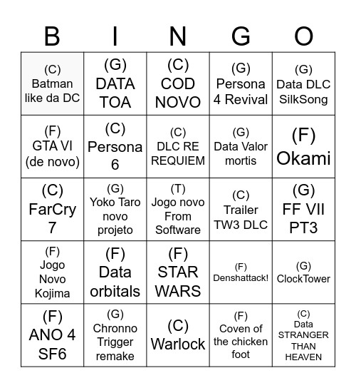 Summer Game Tex Bingo Card