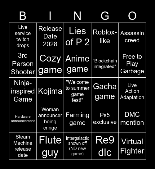 Taggithy Summer Games Fest 2026 Bingo! Bingo Card