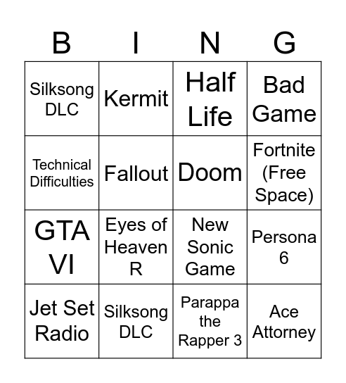 Summer Game Fest 2026 Bingo Card