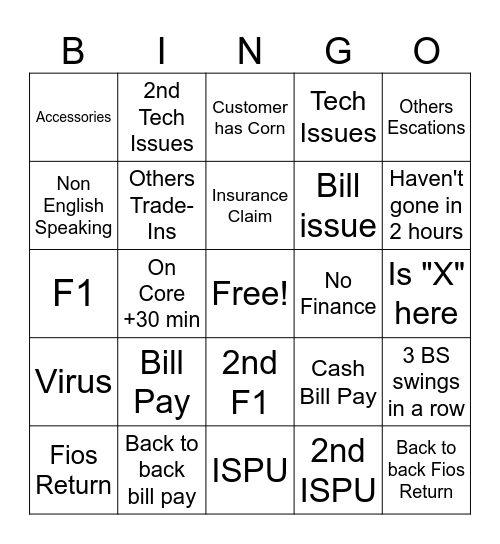 Bull Sh*t Bingo Card