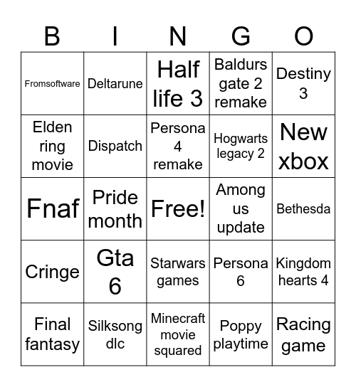 Summer game fest 2026 bingo card Bingo Card