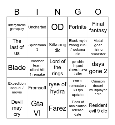 Untitled Bingo Card