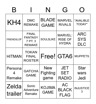 Summer Game Fest 2026 Bingo Card