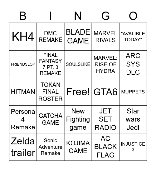 Summer Game Fest 2026 Bingo Card