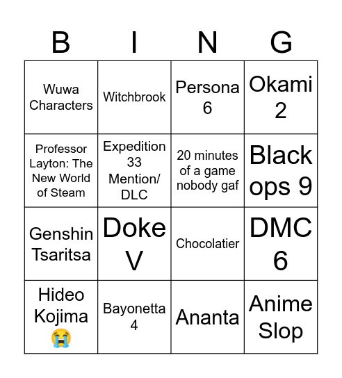 Untitled Bingo Card