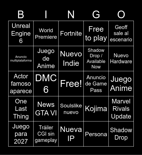 Untitled Bingo Card