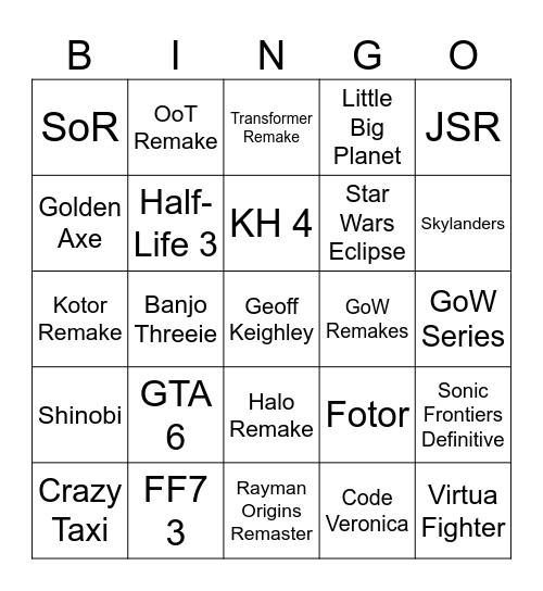 Summer Game Fest 2026 Bingo Card