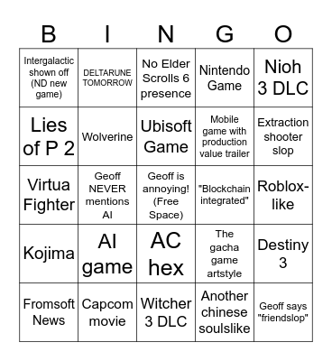 Summer Games Fest 2026 Bingo Card