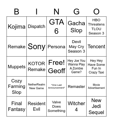 Summer Slop Fest Bingo Card Bingo Card