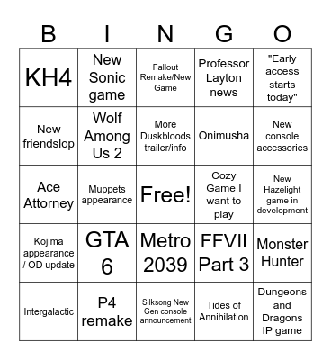 Summer Games Fest 2026 Bingo Card