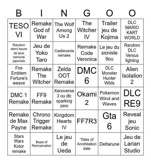 Summer Game Fest Bingo Card