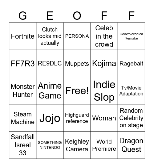Summer Games Fest Bingo Card