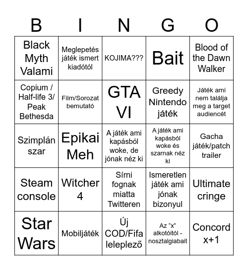 Summer Game Fest Bingo Card