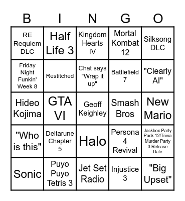 Summer Game Fest 2026 Bingo Card