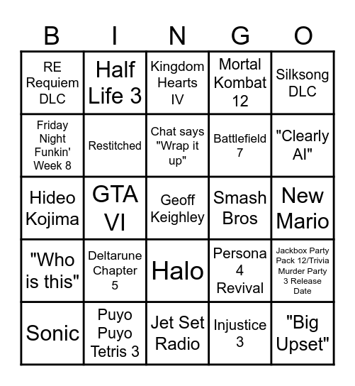 Summer Game Fest 2026 Bingo Card