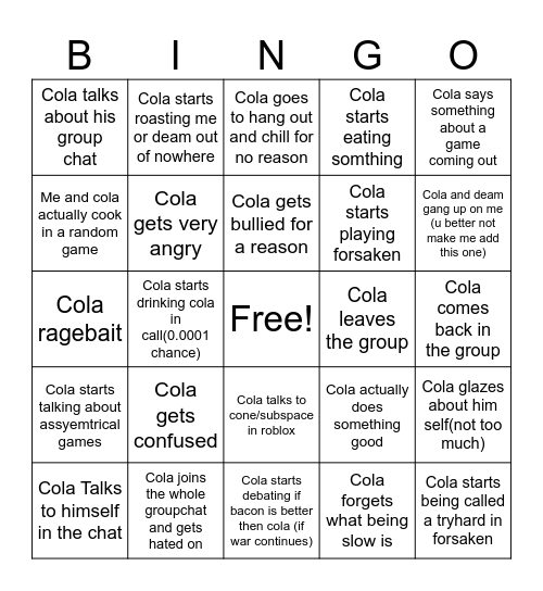 Cola bingo Card