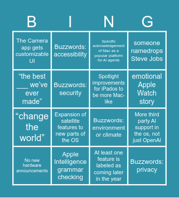 WWDC 2026 Bingo Card