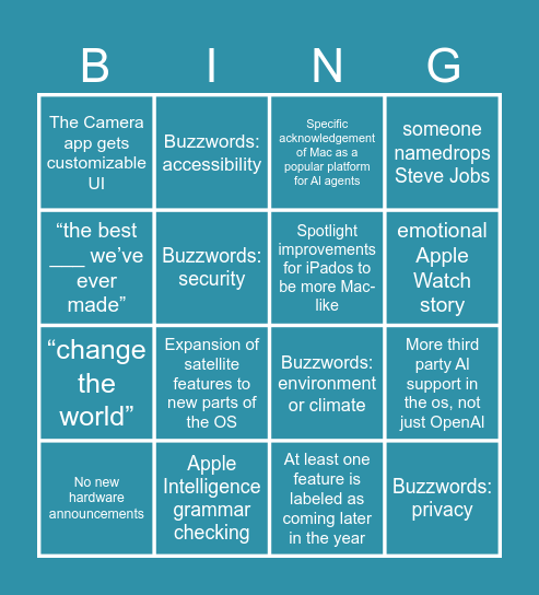 WWDC 2026 Bingo Card