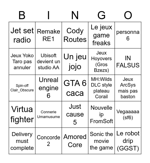 Summer game fest du pif (impossible) Bingo Card