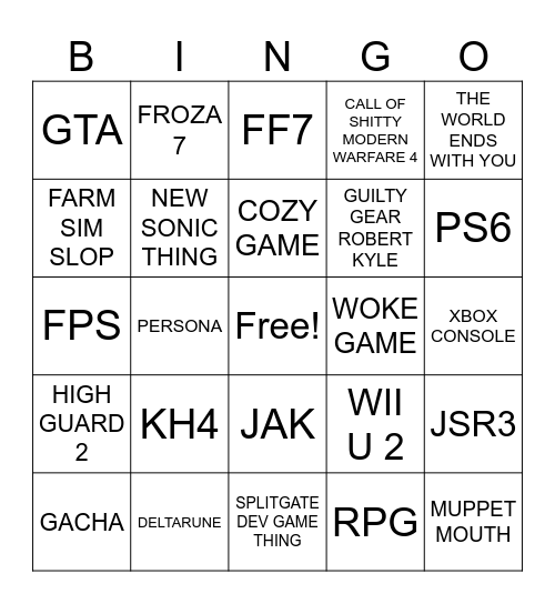gamefest Bingo Card