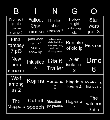 Summer Game Fest Bingo Card
